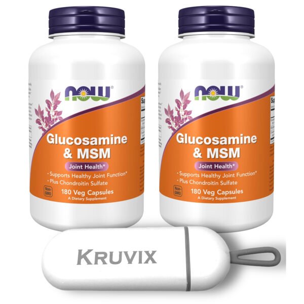 NOW Supplements Glucosamine & MSM plus Chondroitin Sulfate Joint Health* 180 Veg Capsules Pack of 2 Bundle with Kruvix Pill Organizer